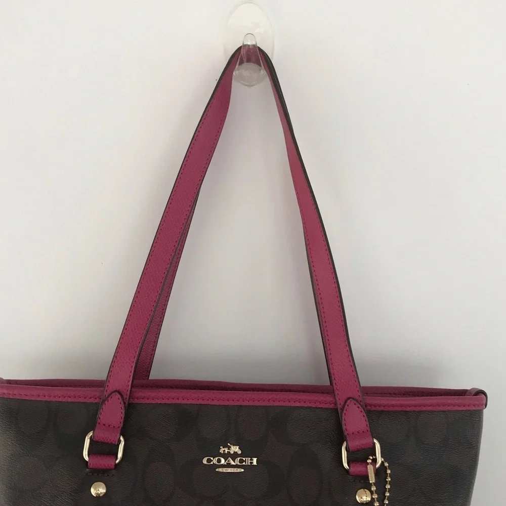 Coach Brown and Pink Signature Canvas Tote